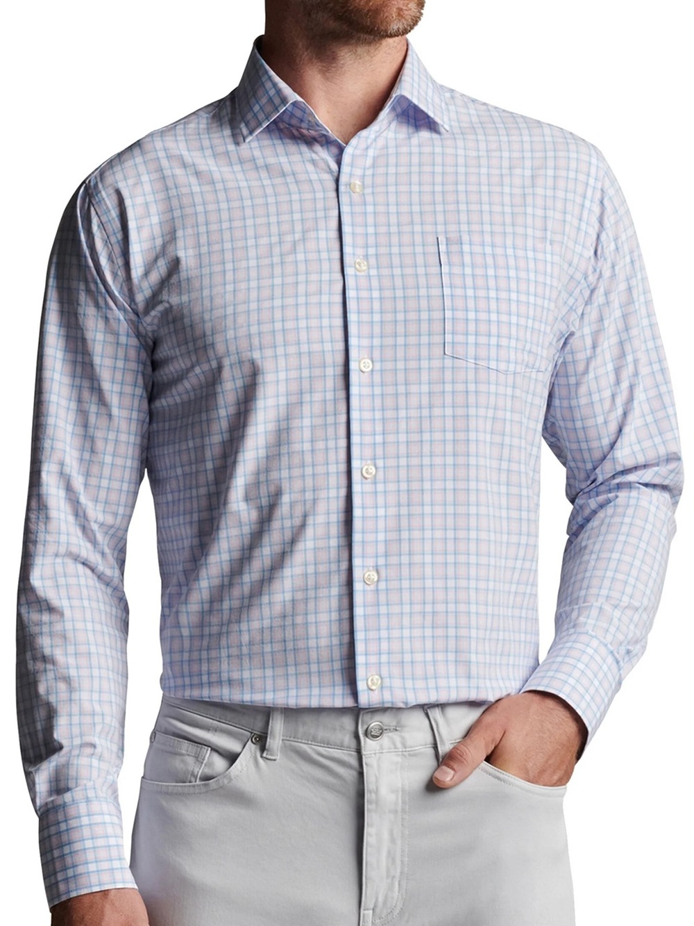 Peter Millar Summer Comfort UPF 50+ Plaid Button Down Shirt XL Golf Performance